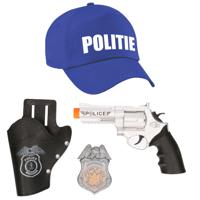 Carnaval verkleed politie agent pet/cap - blauw - met pistool/badge - heren/dames - accessoires - thumbnail