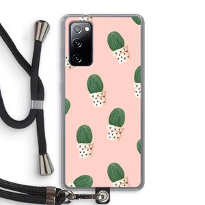 Cactusprint roze: Samsung Galaxy S20 FE / S20 FE 5G Transparant Hoesje met koord