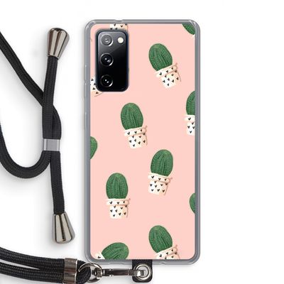 Cactusprint roze: Samsung Galaxy S20 FE / S20 FE 5G Transparant Hoesje met koord