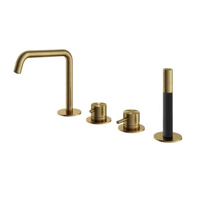 Hotbath Archie Badrandcombinatie Één Hendel Mengkraan met Uitloop en 2-Weg Omstel - Geborsteld Messing PVD