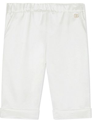 Dolce & Gabbana Kids pantalon en soie à logo DG - Blanc