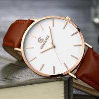 KEMANQI eenvoudige ultradunne waterdichte stalen mesh riem quartz horloge voor mannen (Ultra-Thin Rose Gold shell witte wijzerplaat koffie band)