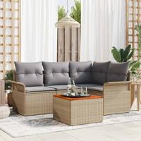 Tuinbankenset met kussen 5 pcs Beige poly rattan