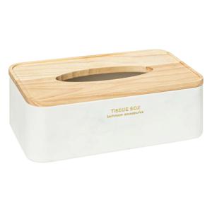 Luxe Tissuedoos/tissuebox Alexa - wit/naturel - polyresin/hout - 25 x 13 x 9 cm