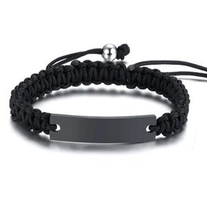 Tom Jaxon Heren armband Gevlochten Touw Graveerplaat Zwart Verstelbaar