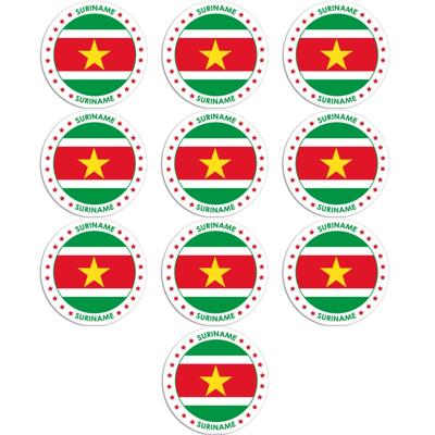 Vlag van Suriname stickers - 10x - rond - D14,8 cm - in vlag kleuren - Landen thema