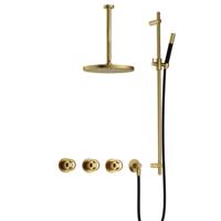 Hotbath Cobber - CW7067 - Inbouw Regendoucheset - Geborsteld Messing PVD - 2 Stopkranen - Thermostatisch - Plafondbuis 30 cm - Hoofddouche 300 mm - Ronde Handdouche - Glijstang 900 mm - met M106 - Waterbesparend