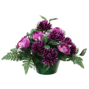 Kunstbloemen plantje ranonkels/asters in pot - kleuren paars - 25 cm - Bloemstuk - Bladgroen