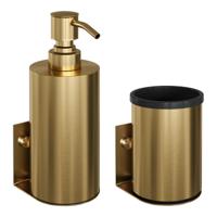 Zeepdispenser en Beker BRAUER Model A Incl. Wand Ophanging en Magnetisch opzetvlak Geborsteld Goud