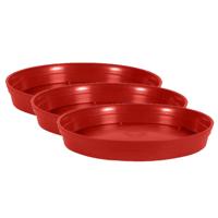 EDA Bloempot onderschaal Toscane - 3x stuks - kunststof - rood - D28 cm - opvangschalen