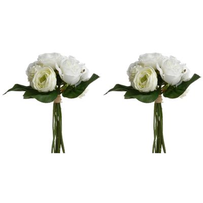 Atmosphera Boeket kunstbloemen/bruidsboeket - 2 Stuks - Wit - 30 cm