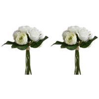 Atmosphera Boeket kunstbloemen/bruidsboeket - 2 Stuks - Wit - 30 cm