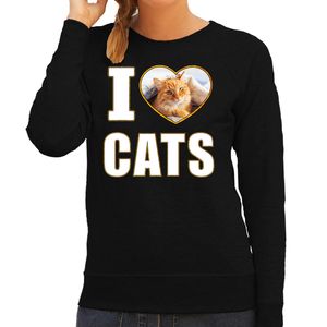 I love cats sweater / trui met dieren foto van een rode kat zwart voor dames