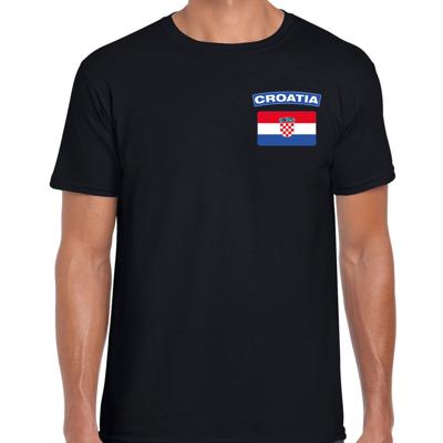 Kroatie thema t-shirt - met vlag op borst - zwart - voor heren - landen shirt - supporters Kroatie thema t-shirt - met vlag op borst - zwart - voor heren - landen shirt - supporters