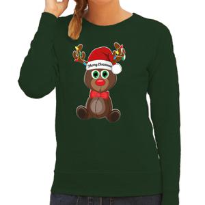 Foute Kersttrui/sweater voor dames - Merry Christmas - groen - kerst rendier - kerst cadeau