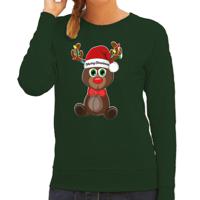 Foute Kersttrui/sweater voor dames - Merry Christmas - groen - kerst rendier - kerst cadeau - thumbnail