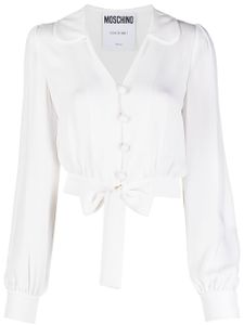 Moschino blouse crop en soie à ourlet noué - Blanc