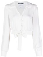 Moschino blouse crop en soie à ourlet noué - Blanc