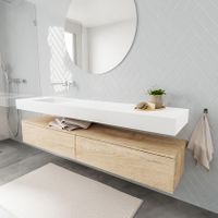Mondiaz Alan badmeubel 200 cm washed oak 2 lades vrijhangend wastafel links zonder kraangat wit