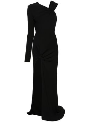 David Koma robe longue asymétrique à détail noué - Noir