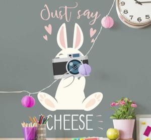 Muursticker kinderkamer konijn say cheese