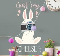 Muursticker kinderkamer konijn say cheese - thumbnail