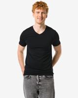 HEMA Heren T-shirts slimfit v-hals extra lang - 2 stuks zwart (zwart)