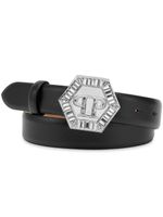 Philipp Plein ceinture en cuir à logo strassé - Noir - thumbnail