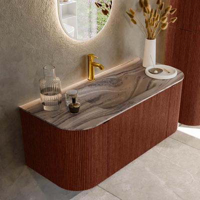 Badmeubel Mondiaz Kurve-Dlux | 110 cm | Meubelkleur Ruby | Wastafelkleur Sombra | Solid surface | Wasbak midden spoelbak | 1 kraangat