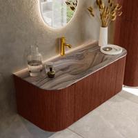 Badmeubel Mondiaz Kurve-Dlux | 110 cm | Meubelkleur Ruby | Wastafelkleur Sombra | Solid surface | Wasbak midden spoelbak | 1 kraangat