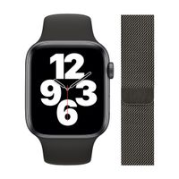 Apple Watch SE 44mm Space Gray Aluminium Zwarte Sportband + Polsband Milanees Grafiet - thumbnail