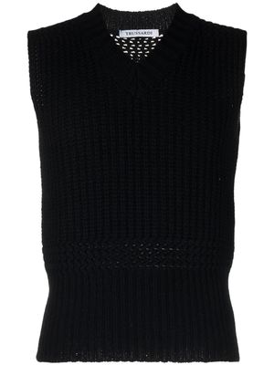 Trussardi pull sans manches à col v - Noir