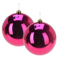 Grote decoratie kerstballen - 2x - fuchsia roze - 18 cm - kunststof - glimmend - kerstversiering - thumbnail