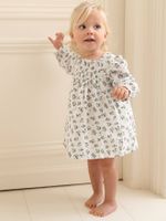 Bloemenjurk met smokwerk voor meisjesbaby wit - thumbnail