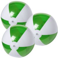 6x stuks opblaasbare strandballen plastic groen/wit 28 cm - thumbnail