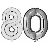 80 jaar zilveren folie ballonnen 88 cm leeftijd/cijfer   -
