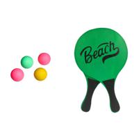 Strand Beachball set - hout - groen - strand sport speelset - met 5x balletjes - thumbnail