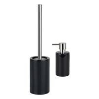 Spirella Badkamer accessoires set - WC-borstel/zeeppompje - porselein - zwart - Badkameraccessoireset