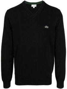 Lacoste logo-embroidered fine-ribbed jumper - Noir