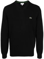 Lacoste logo-embroidered fine-ribbed jumper - Noir