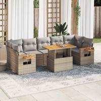 8-delige Loungeset met kussens poly rattan acacia beige