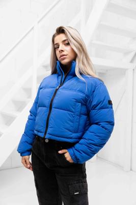 Malelions Signature Cropped Puffer Winterjas Dames Blauw - Maat XS - Kleur: Blauw | Soccerfanshop