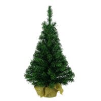Groene kunst kerstboom 90 cm met jute zak/kluit - thumbnail