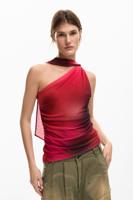 T-shirt met knoop halslijn - RED - XL