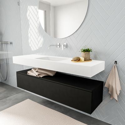 Mondiaz Alan badmeubel 150 cm urban 1 lade vrijhangend wastafel midden zonder kraangat wit