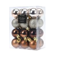 24x stuks mini kerstballen mix herfstkleuren kunststof 3 cm   -