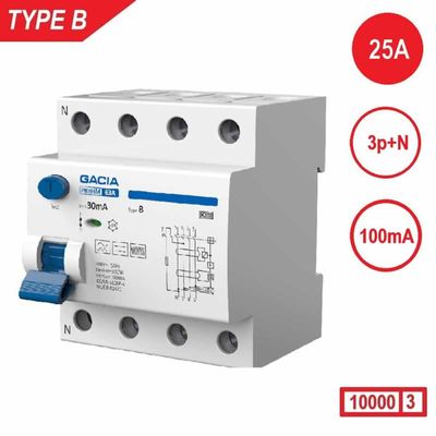 Aardlekschakelaar 3p+N 25A 100mA Type B 10 kA Gacia zonnepanelen en laadpalen 400V
