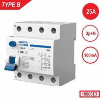 Aardlekschakelaar 3p+N 25A 100mA Type B 10 kA Gacia zonnepanelen en laadpalen 400V