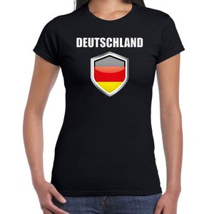 Duitsland landen supporter t-shirt met Duitse vlag schild zwart dames