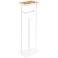 5Five Staande wc/toiletrolhouder - wit - met reservoir en telefoon plankje - 18 x 59 cm